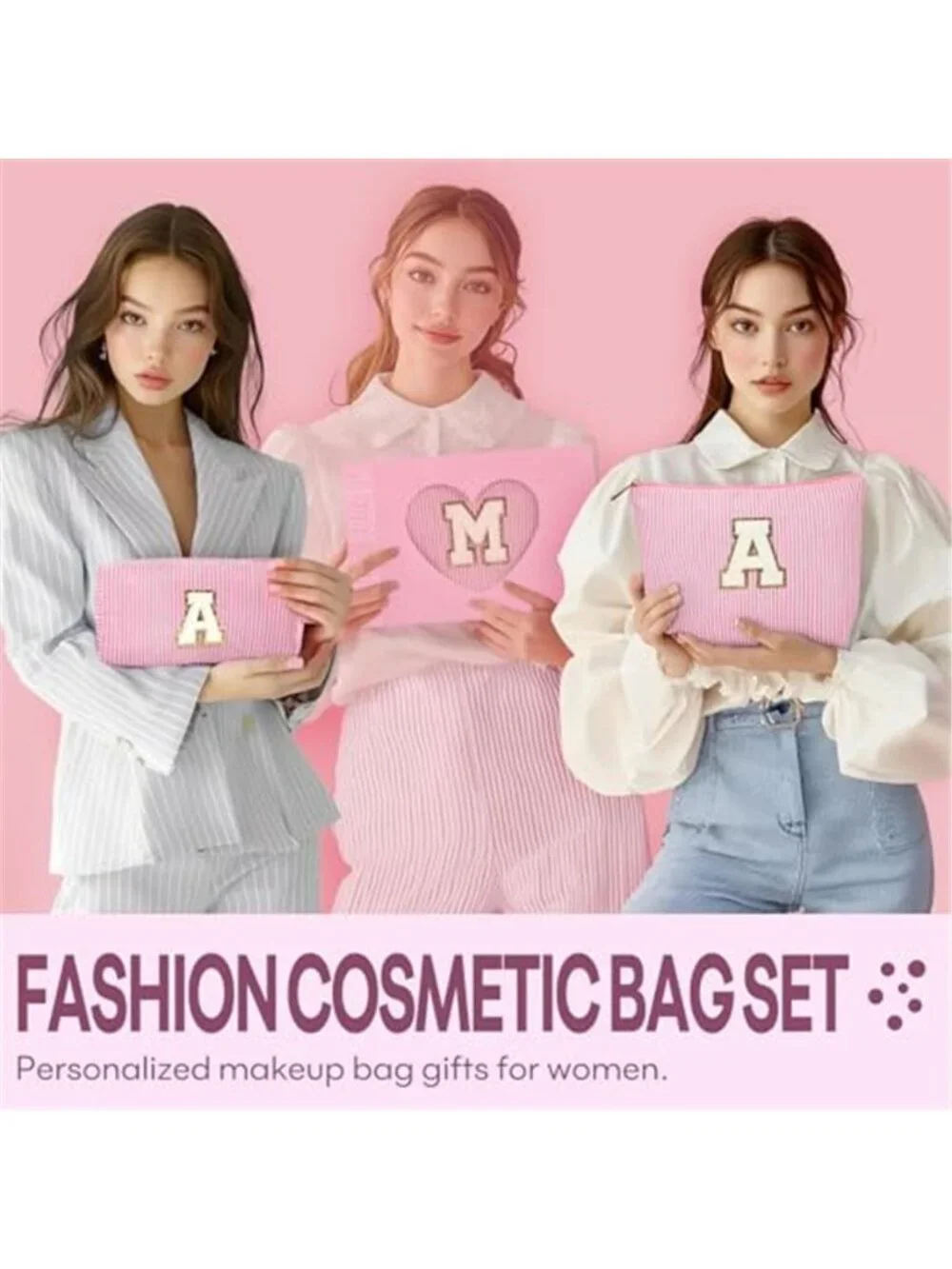 Womens Makeup Bag Personalized Initial Cosmetic Toiletry Travel Organizer Pouch